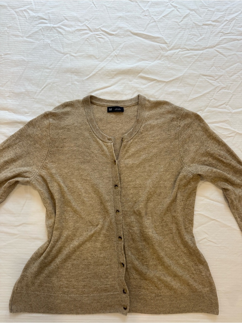 GAP Women’s Tan Button-Front Crewneck Cardigan